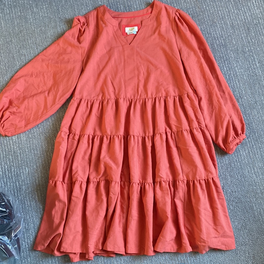 Anthropologie Coral Tiered Long-Sleeve Dress - Picture 2 of 5